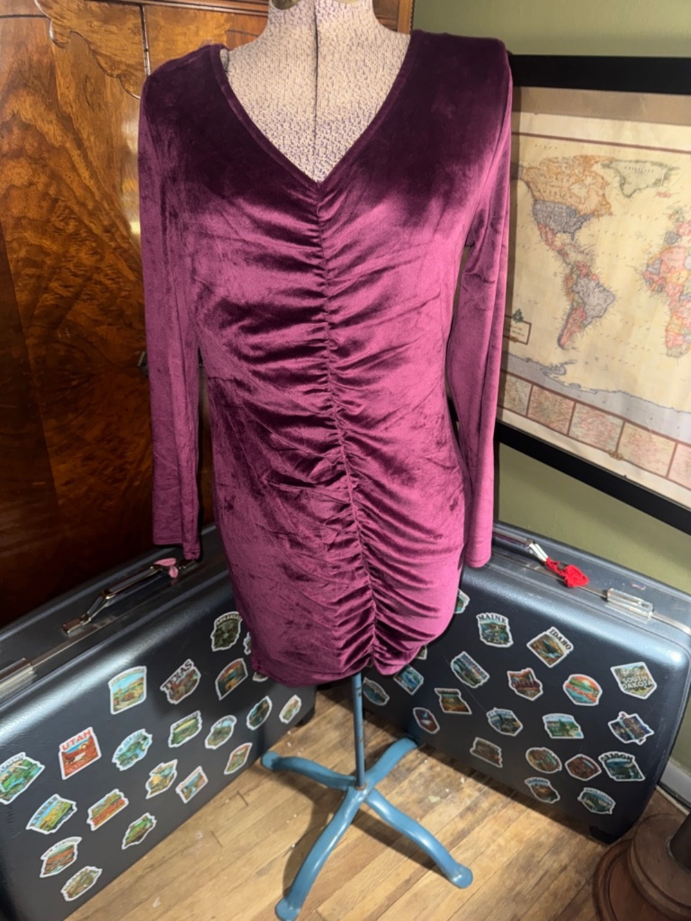 Stunning Derek Heart Wine Velvet Ruched Party Dress | Size Med